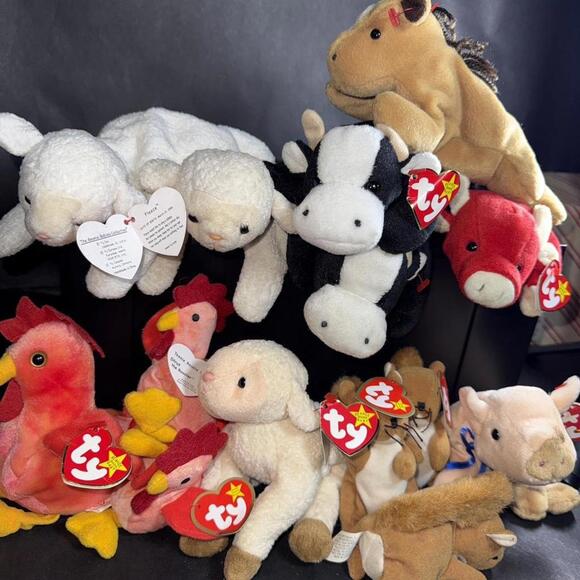Ty Beanie Babies Farm Animal Bundle Cow Pig Sheep Horse Lot w/ Tags - Picture 2 of 3